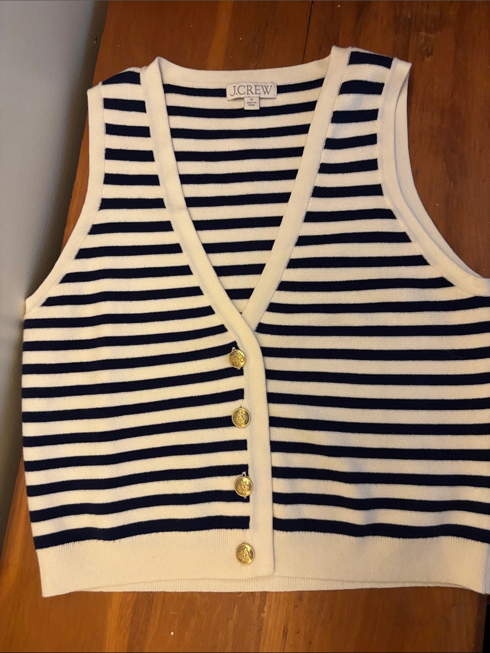 J. Crew Navy and White Striped Sleeveless Knit Sweater Vest
